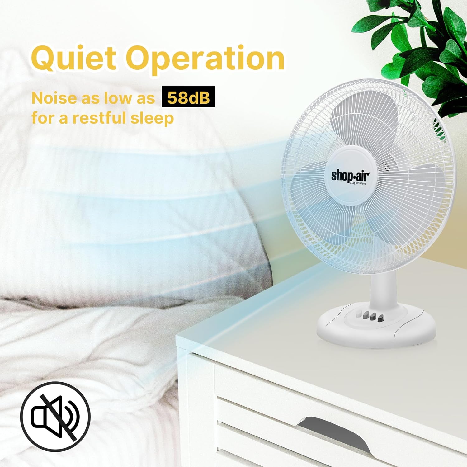 Shop-Air 12" Oscillating Table Fan - High-Velocity, Quiet Air Circulation | 3 Speeds & 70° Adjustable Tilt, White