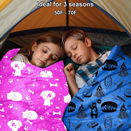 KidzAdventure Ultralight 3 Season Kids Sleeping Bag | 50F- 70F Indoor/Outdoor Sleeping Bag for Boys, Girls, and Youth | Ultra Compact, Ideal for Camping and Sleepover