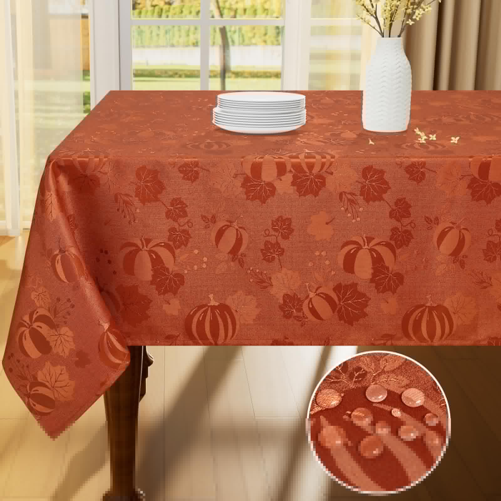 Smiry Rectangle Jacquard Tablecloth, Fabric Table Cover, 60x102 Inch, Rust