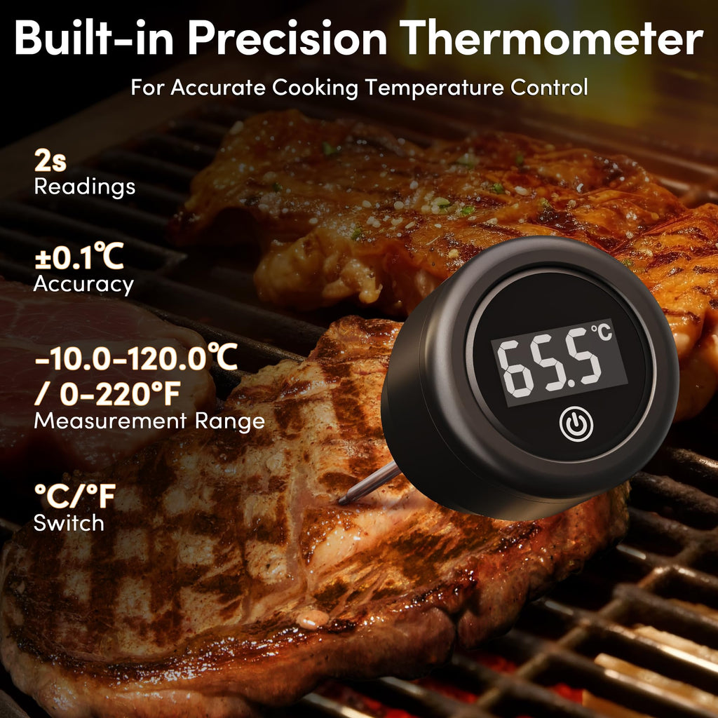 Pepper Grinder Mill,Cheflor 12X High Output Pepper Mill with Thermometer 2 in 1,Professional Duty Aluminum Manual Pepper Grinder with Stainless Steel Burrs and Adjustable Coarseness,Gift Set