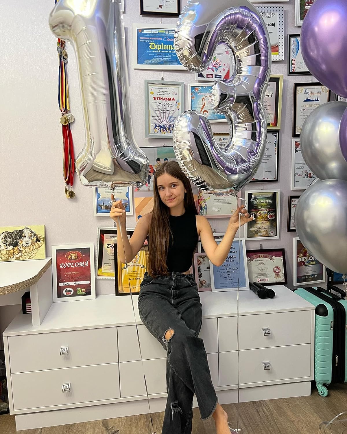 Silver Number 13 Balloon - 40 Inch 13th Birthday Decoration for Kids | Perfect for Boys and Girls