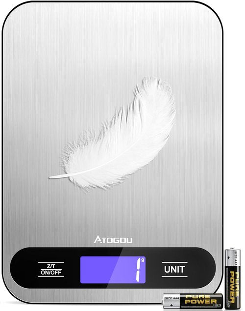 Atogou Digital Kitchen Scale - 33lb/15kg Capacity, Full View LCD Display, Durable Stainless Steel Surface | Black