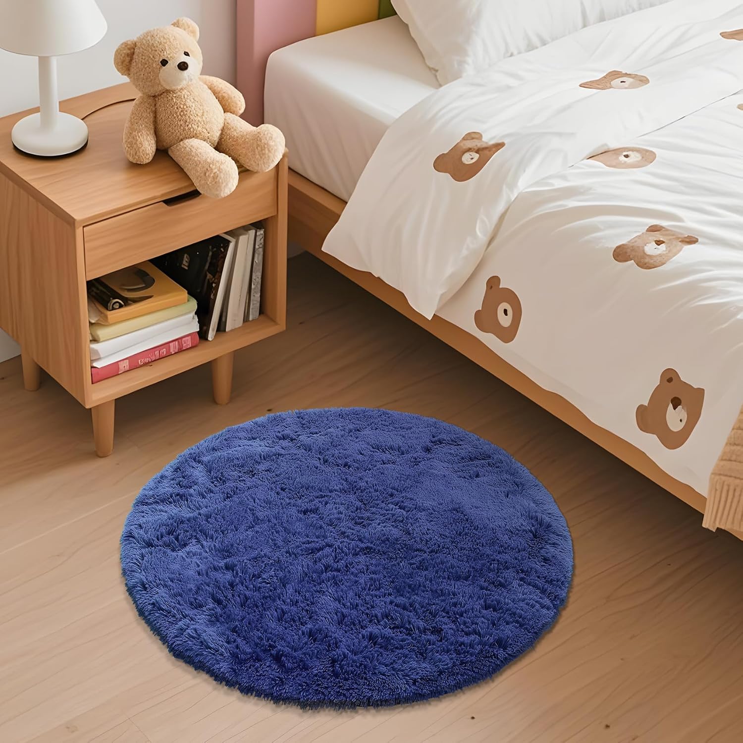 OLANLY Round Navy Blue Area Rug - Soft, Machine Washable 2 ft Circle Carpet for Bedroom & Nursery Decor