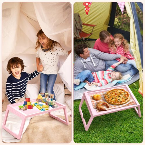 6 Pieces Breakfast in Bed Tray with Foldable Legs,26.8"x14" Bed Table Tray with Handles Serving Breakfast Tray for Couch Snack Sofa Home Sleepover Slumber Party (Pink)