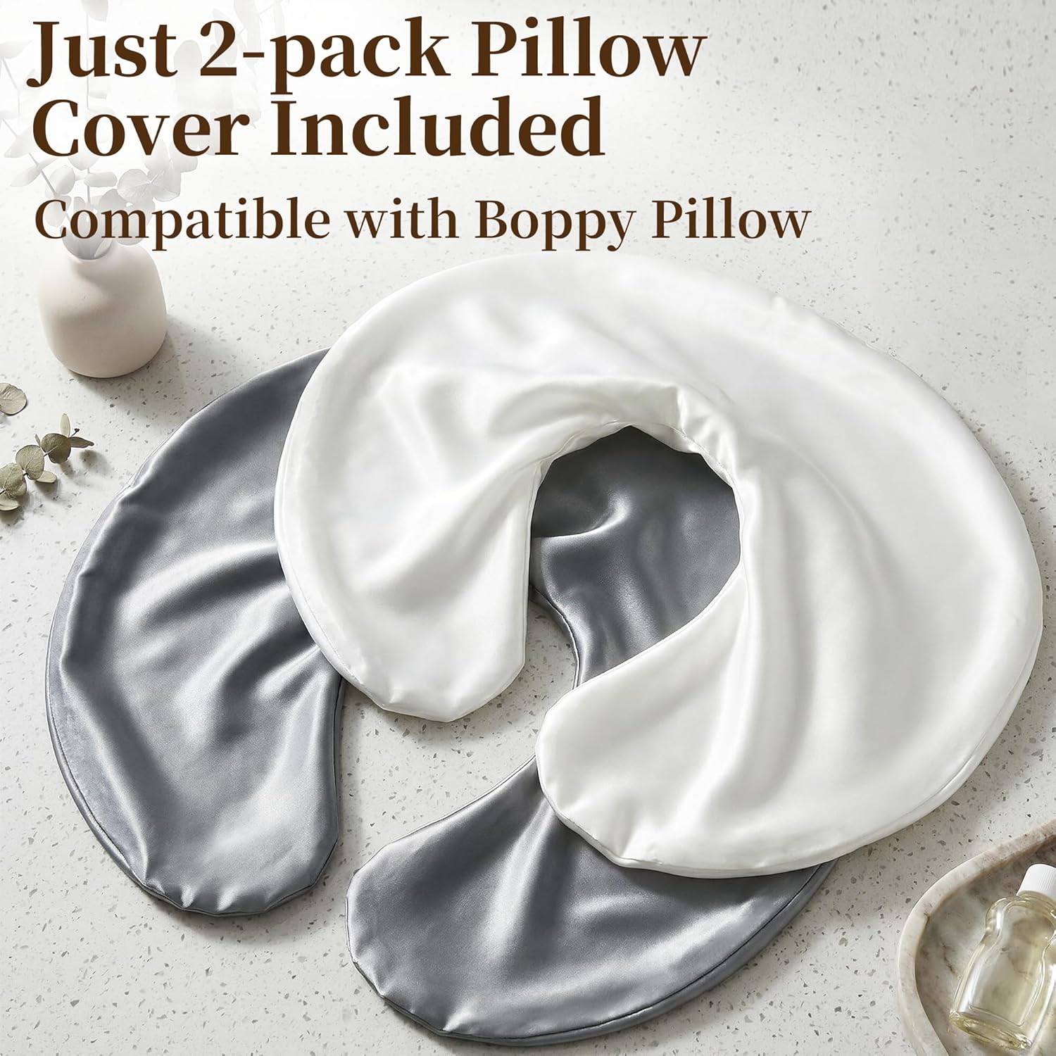Pro Goleem Satin Nursing Pillow Cover - Soft Silk Feeding Pillow Slipcover | 2 Pack in Gray and White