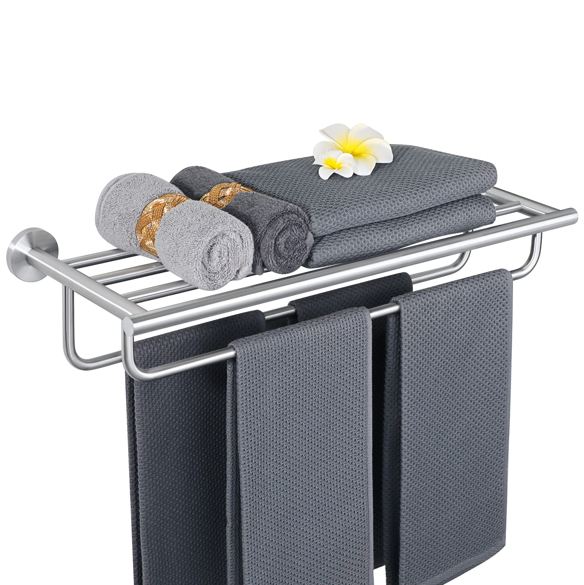 Alise 24 inch Towel Shelf with Double Towel Bars,Towel Rack for Bathroom,SUS 304 Stainless Steel Wall Mount Towel Holder Storage,Brushed Nickel,GYT7060-LS