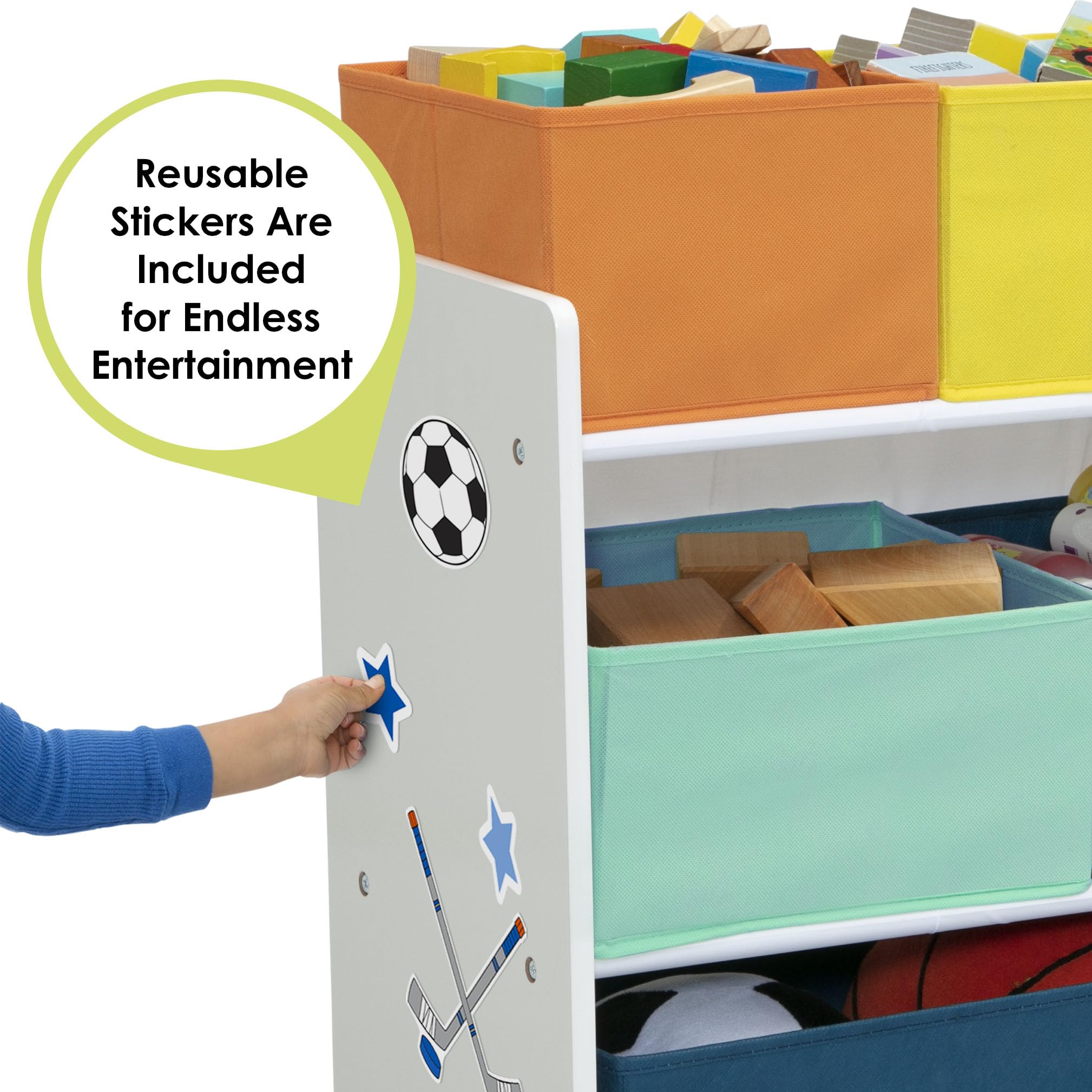 Delta Children Deluxe Multi-Bin Toy Organizer with Storage Bins - Greenguard Gold Certified, White with Navy/Green/Pastel Bins