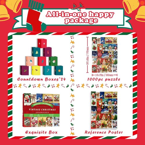 Lihome Advent Calendar Puzzle 2024 - 1008-Piece Christmas Countdown Jigsaw for Family Fun