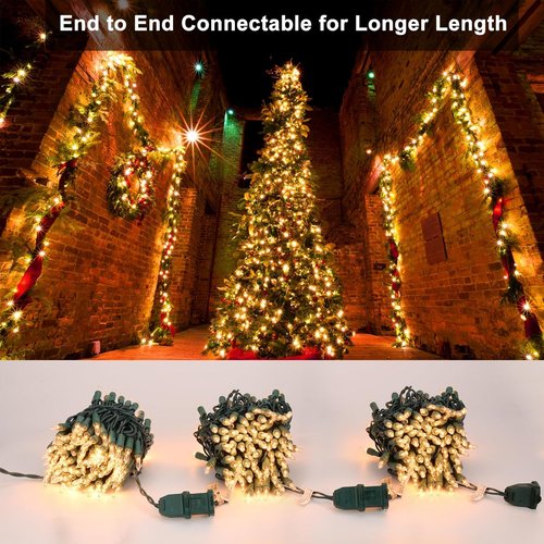 BrizLabs Clear Christmas Lights - 300 Count Warm White String Lights | 69.6ft Connectable Indoor/Outdoor Decor