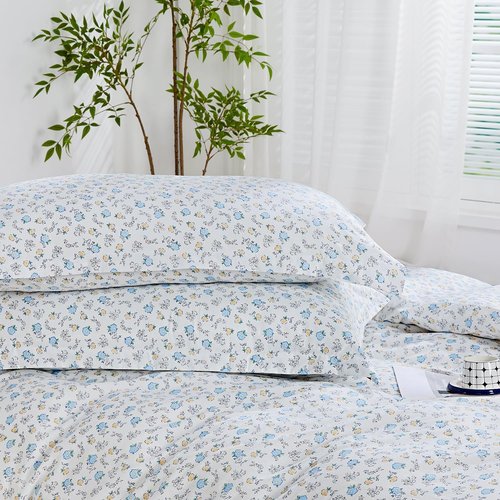 SAPHREAS Blue Yellow White Floral Duvet Cover Set Soft Microfiber Bedding Set Garden Style Spring 3pcs King Size 1 Duvet Cover with Zipper Closure 8 Ties 2 Pillow Shams