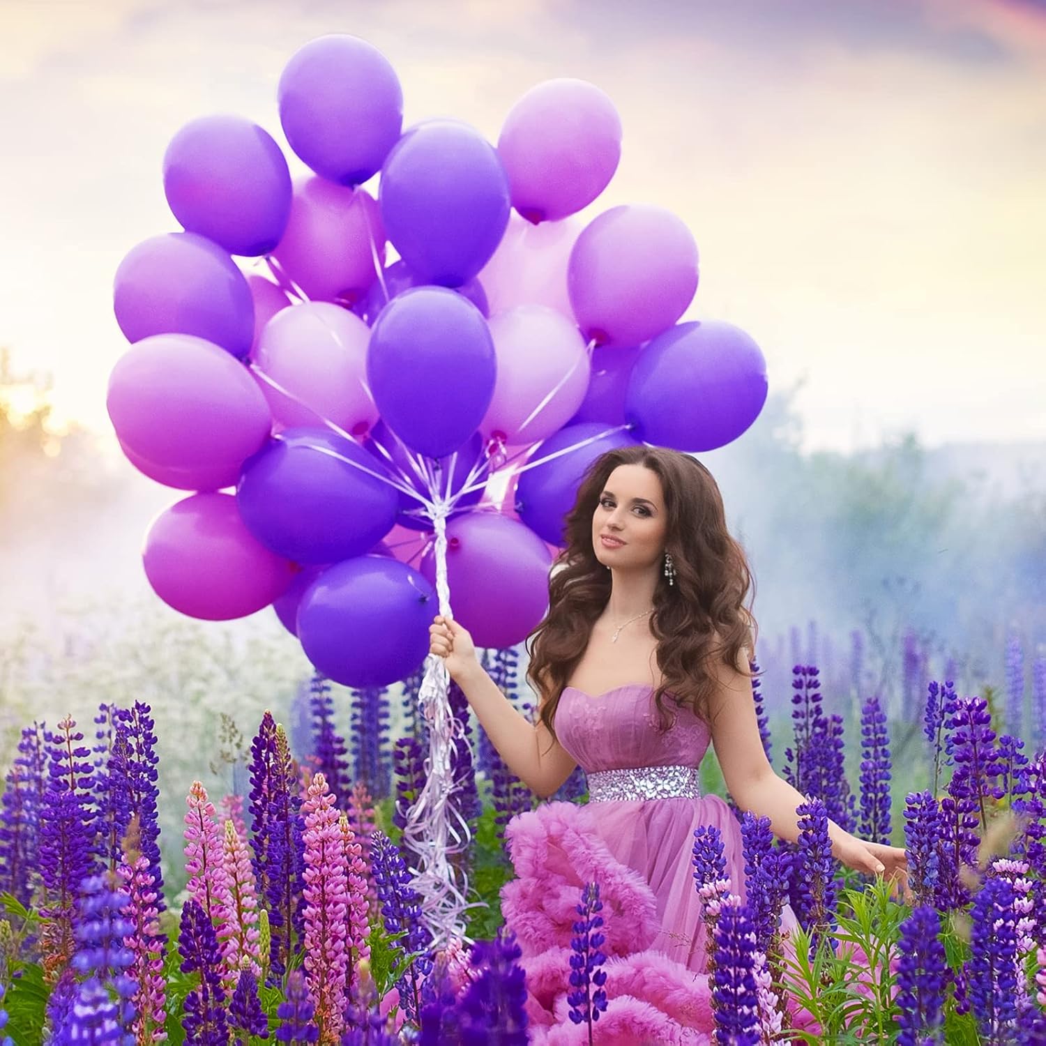 RUBFAC 129-Piece White & Purple Balloon Set - Perfect for Garland & Arch Decor | Various Sizes 5-18 Inches