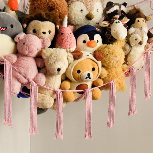 Mirolam Stuffed Animal Storage Hammock Net - Large Pink Toy Organizer for Baby Nursery Decor