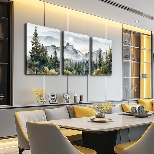MHARTK66 Wall Art - Modern Abstract Mountain Forest Canvas Prints | 3-Piece Framed Decor for Living Room & Office