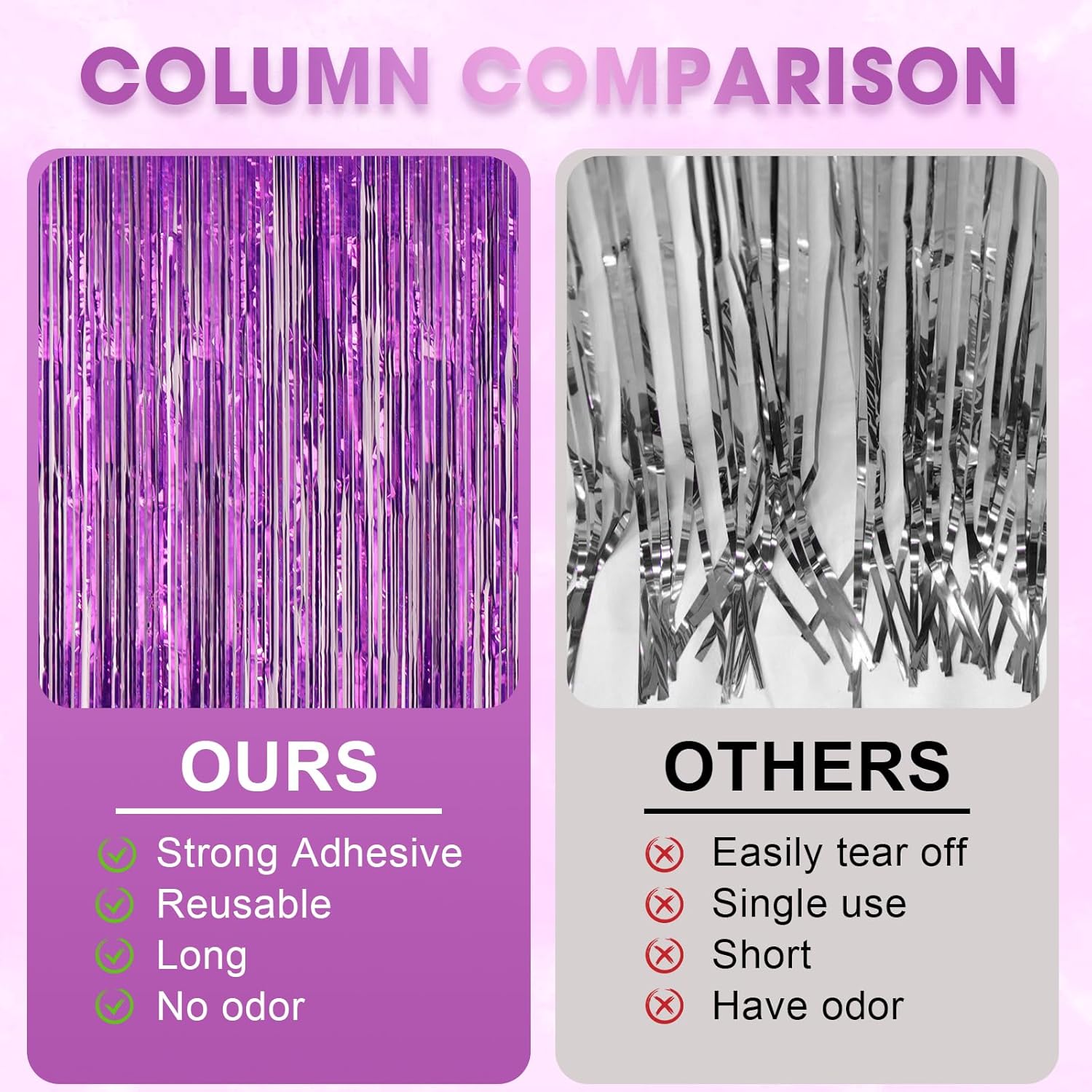 Voircoloria Laser Purple Foil Fringe Backdrop Curtains - 3 Pack 3.3 x 8.2 ft Tinsel Streamers for Parties