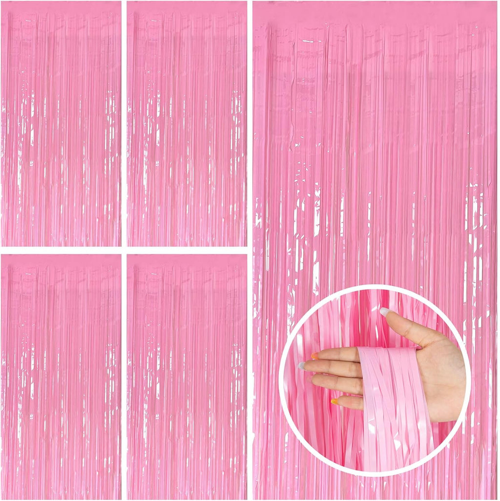 Skiennix Pink Tinsel Curtain | 5 Pack Foil Fringe Backdrop for Birthday & Graduation Parties