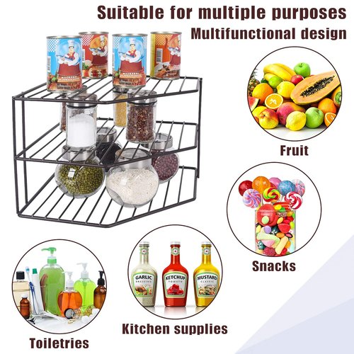 3-Tier Corner Shelf Counter and Cabinet Organizer - Steel Metal Wire - Rust Resistant - Plates, Dishes, Cabinet & Pantry Organizer - Kitchen Organization (10 x 7.5 Inch)(Black)