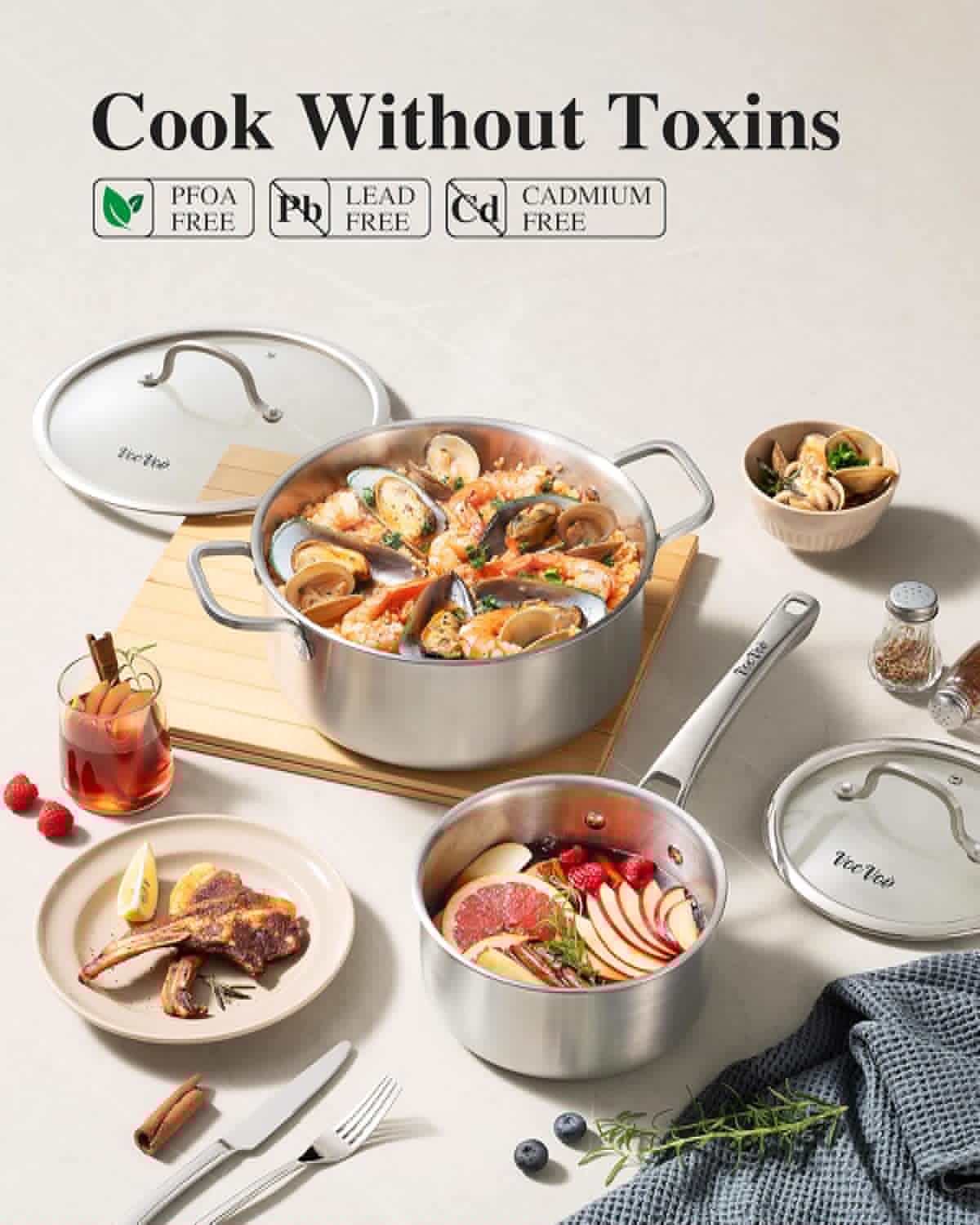 VocVoi Stainless Steel Frying Pan - 12 Inch Non-Toxic Tri-Ply Skillet, Oven & Dishwasher Safe