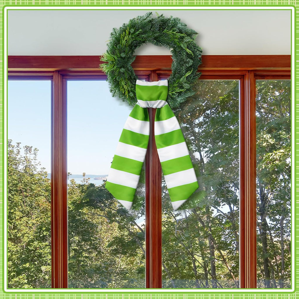 Skiennix Wreath Sash - Satin Blank Sash for Embroidery | Indoor/Outdoor Home Decor (Green & White Stripes)