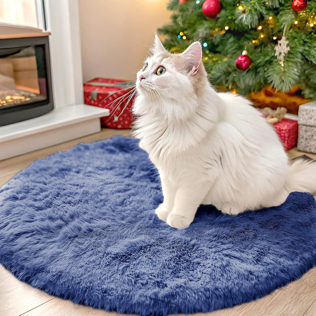 OLANLY Denim Blue Round Rug - Soft, Machine Washable 2 ft Circle Area Rug for Bedroom & Living Room Decor