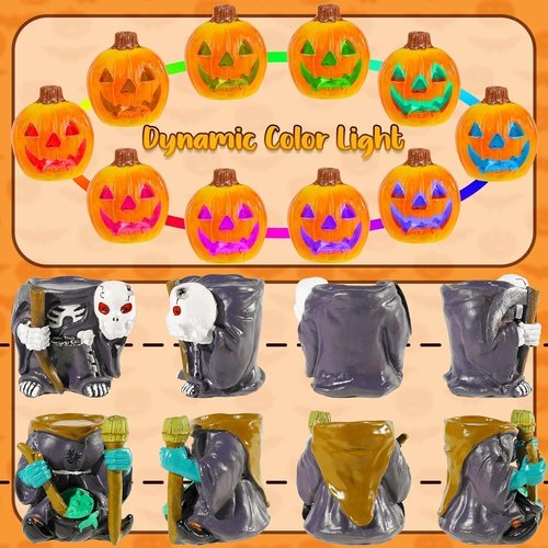 Exasinine Halloween Figurines - 5.5" Resin Jack O' Lantern Ornaments for Spooky Indoor Décor