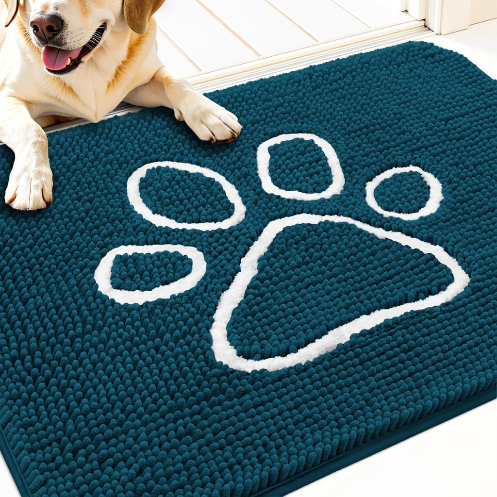 OLANLY Dog Door Mat - Absorbent Non-Slip Mud Mat for Muddy Paws | 32x20, Quick Dry Chenille, Atlantic Blue