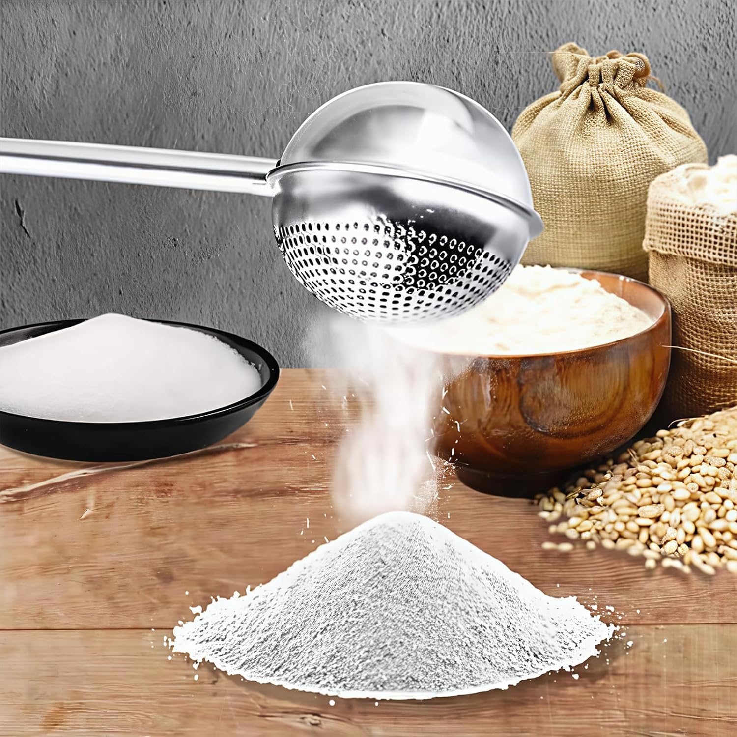 Skiennix Flour Sifter Set - One-Hand Operation Powdered Sugar Shaker for Baking | Stainless Steel Design