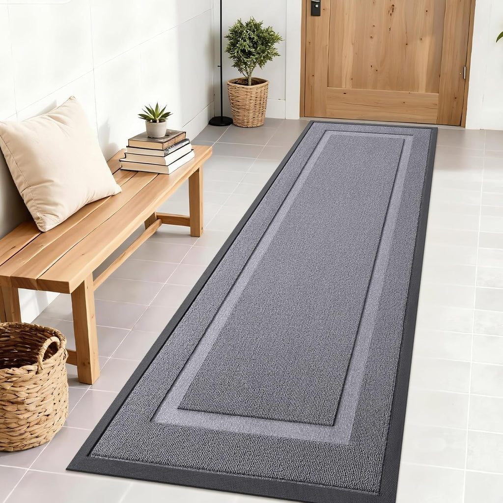 OLANLY Waterproof Front Door Mat - All-Season Indoor/Outdoor Doormat, Sturdy Natural Rubber, 71x23, Classic Gray