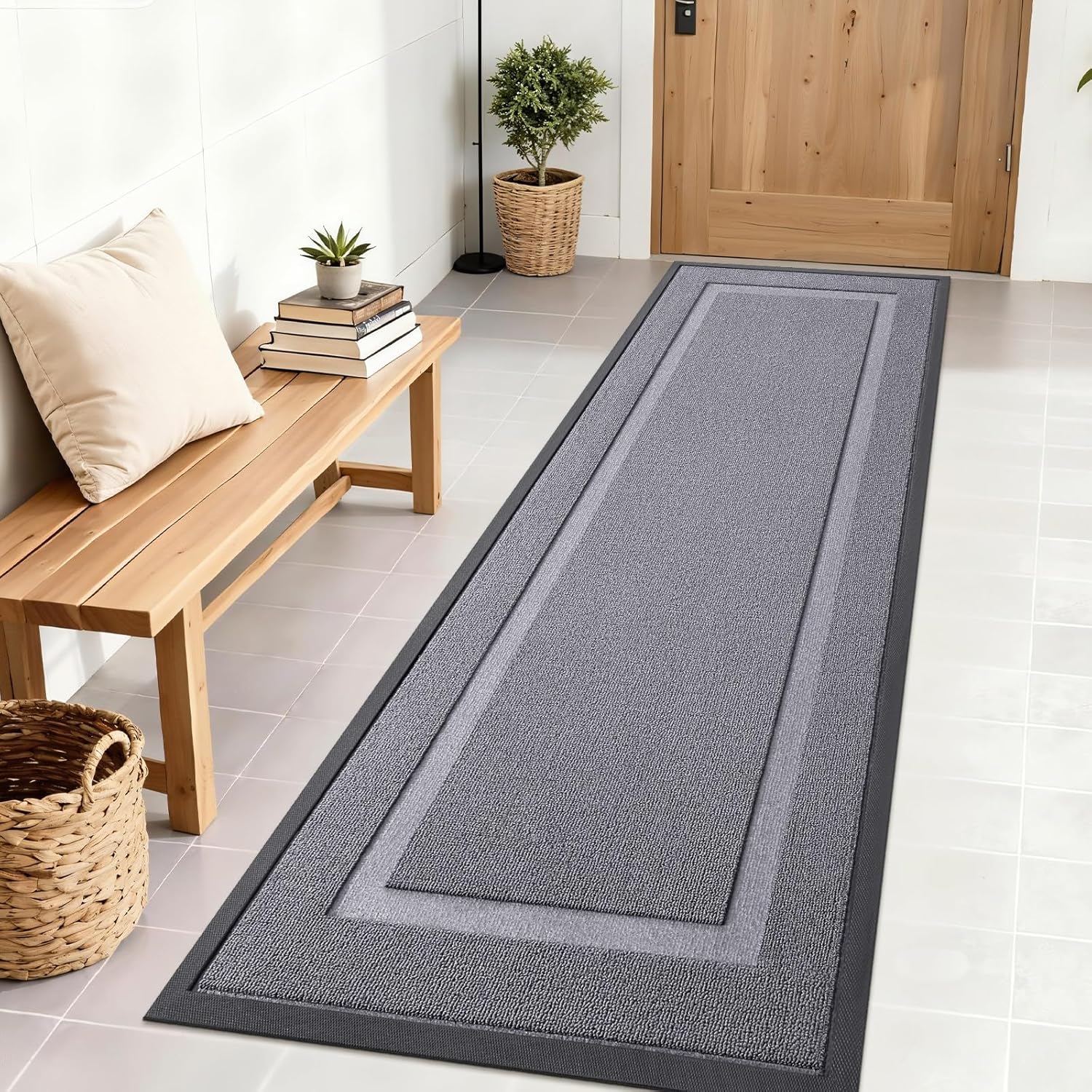 OLANLY Waterproof Front Door Mat - All-Season Indoor/Outdoor Doormat, Sturdy Natural Rubber, 71x23, Classic Gray