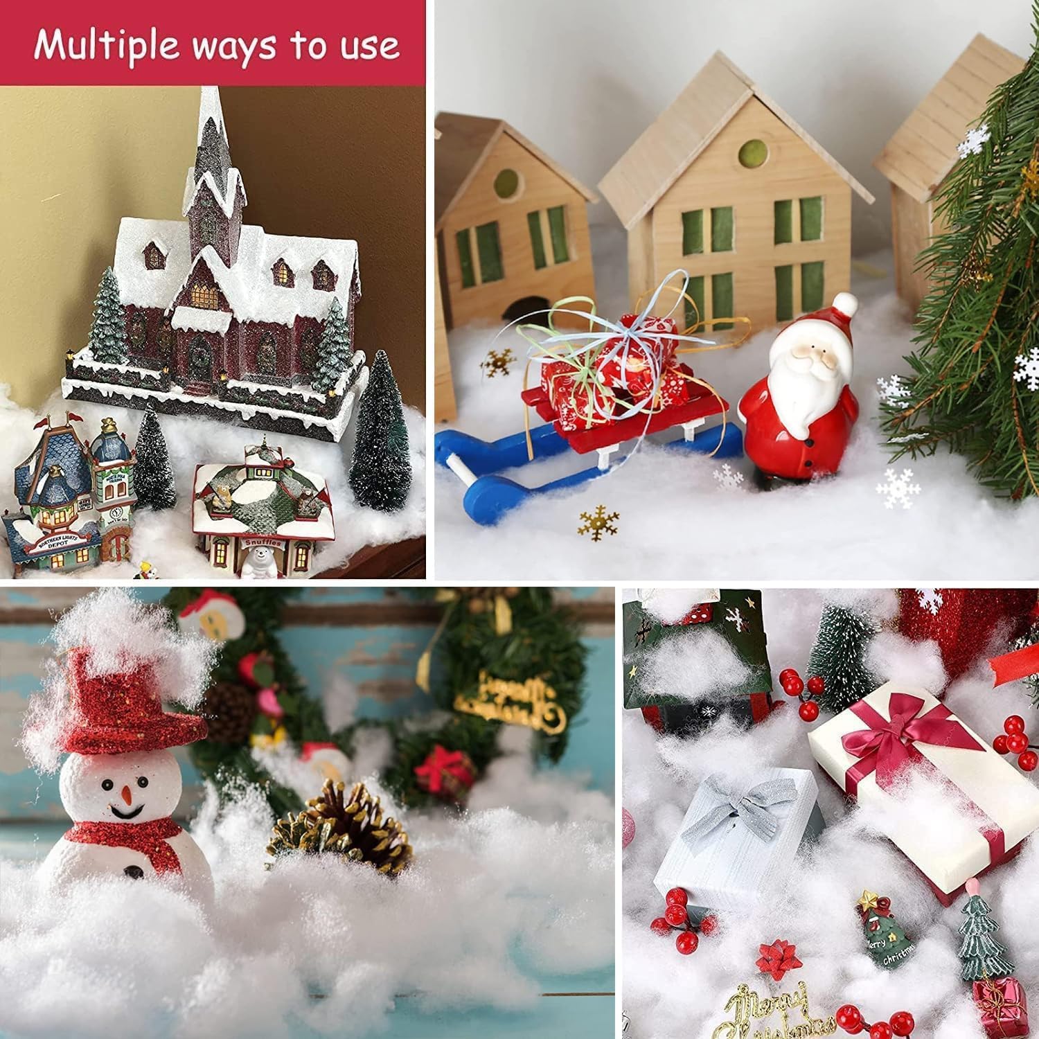 Skiennix Christmas Fake Snow Decoration - 7.05 Oz Fluffy Artificial Snow Cotton for Indoor Decor | Flame Resistant Winter Blanket