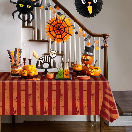 Iceyyyy 4 Pcs Halloween Creepy Carnival Tablecloths-108 x 54" Bloody Circus Carnival Table Covers-Disposable Halloween Evil Tablecloths for Horror Movie Dinner Nights Party Supplies Decorations