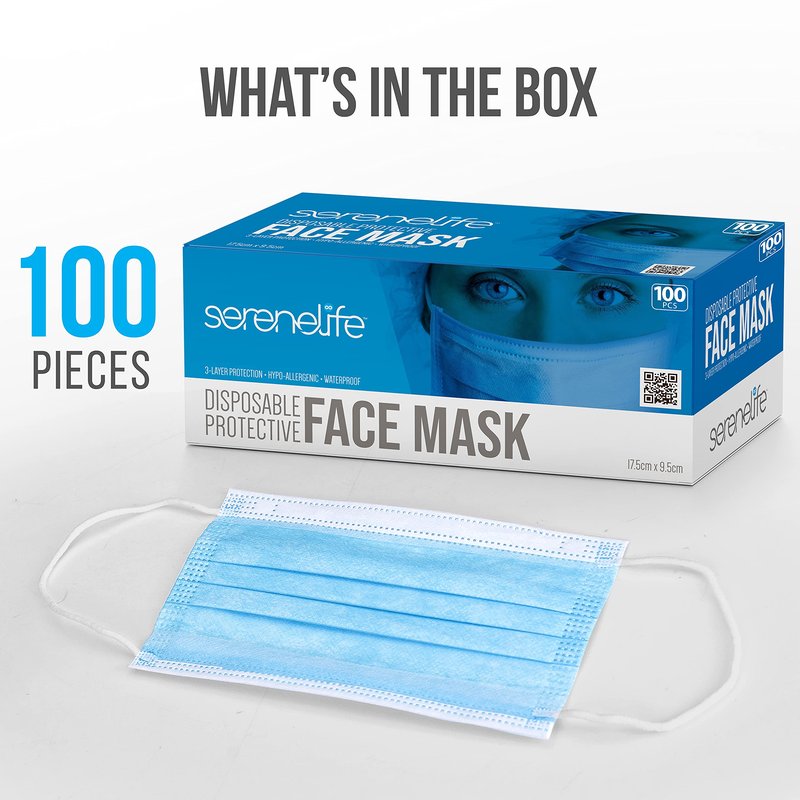 SereneLife 1000pcs 3-Ply Disposable Face Masks - 3 Layer Protection Breathable Non-Woven Face Masks, Facial Mouth Cover, 3ply Filter Mask SL3PLY1000
