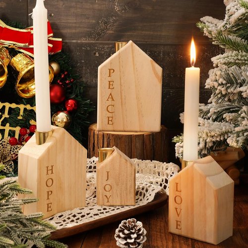 FYSUIMU Wooden Advent Candle Holders - 4Pcs Christmas Nativity Scene for Farmhouse Holiday Decor