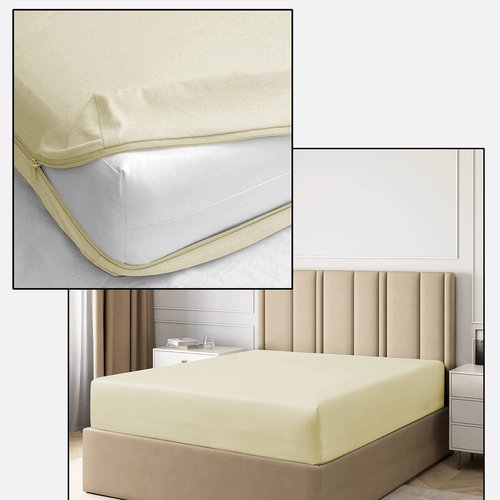 Pure Eco Zipper Fitted Sheet Full Size (54X75), 100% Microfiber Fitted Sheet 1 Piece 12" Deep Pocket, Super Soft Comfy and Easy to Put, Zipper Sheets Full Size - Ivory Color