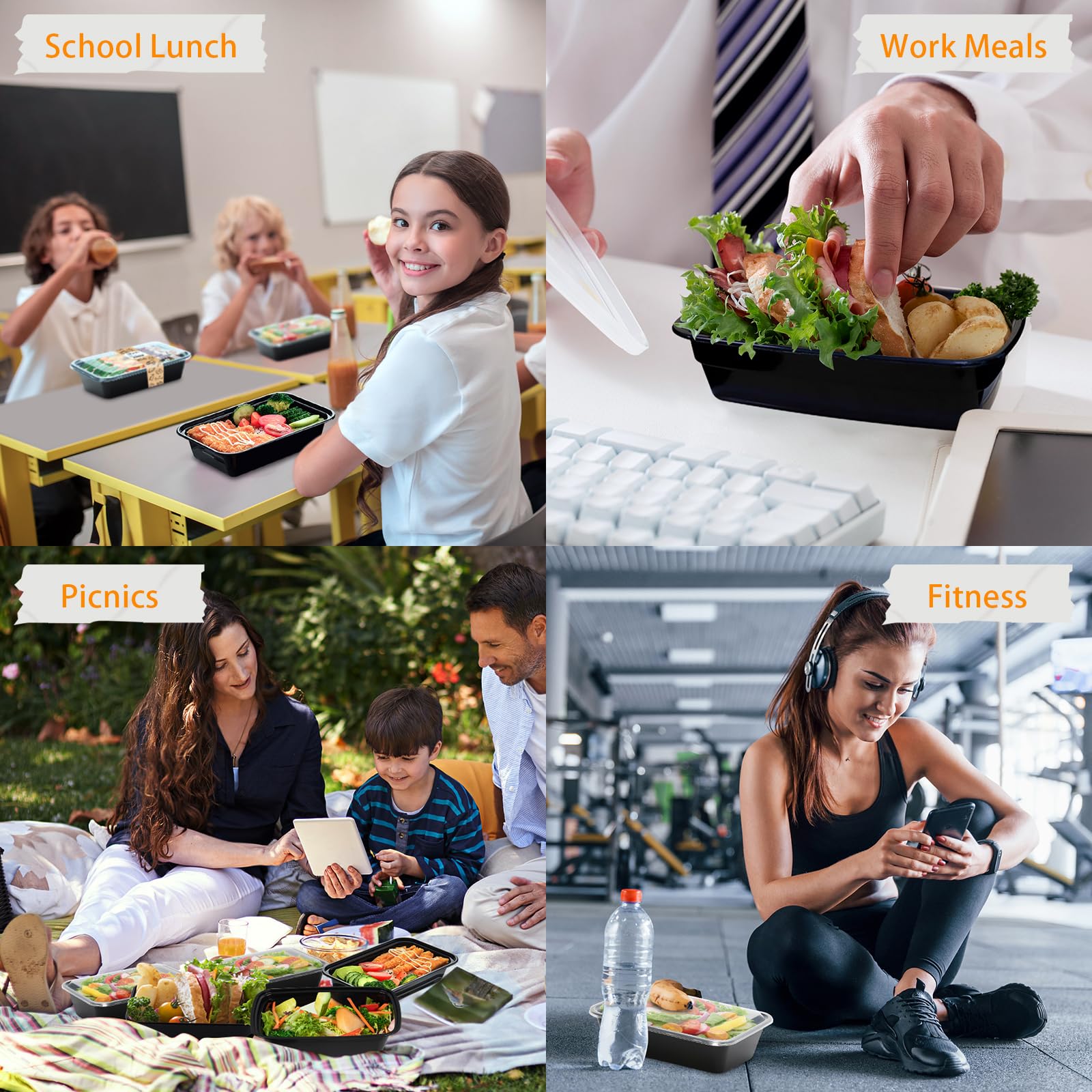 PIRTA 60 Pack 32 oz Meal Prep Containers Reusable with Lids, Food Safe, Leakproof, Microwave, Freezer, Dishwasher, To-Go Take Out, Plastic Food Storage Bento Lunch Box