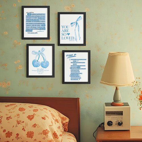DSHFG Blue Wall Decor - Christian Bible Verse Art for Teen Girls' Bedroom | Set of 4 Unframed 8x10 Prints