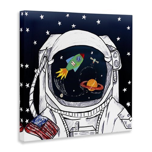 Stupell Industries US Astronaut Suit Space Galaxy Reflection, Design by Sangita Bachelet Canvas Wall Art, 30x30, Blue