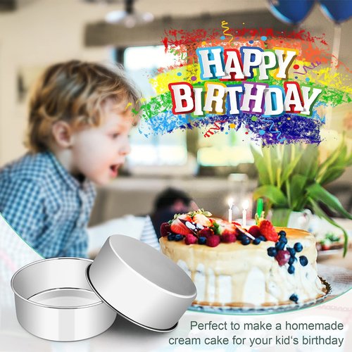 E-far 9½ x 3 Inch Round Cake Pans, Stainless Steel Deep Cake Baking Pan Tin for Birthday Wedding Party Chiffon Cheesecake, Healthy & Non-Toxic, Straight Side & Dishwasher Safe - Set of 2