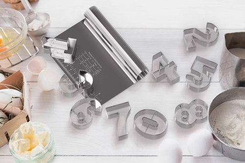 Bakerpan Stainless Steel Number Cookie Cutter Shapes, Set of 9 Large 3.5 Inch Numbers with Bonus Dough Cutter