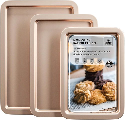 HONGBAKE Nonstick Baking Sheet Set - 3 Pack with Wider Grips | Half, Jelly Roll & Quarter Trays