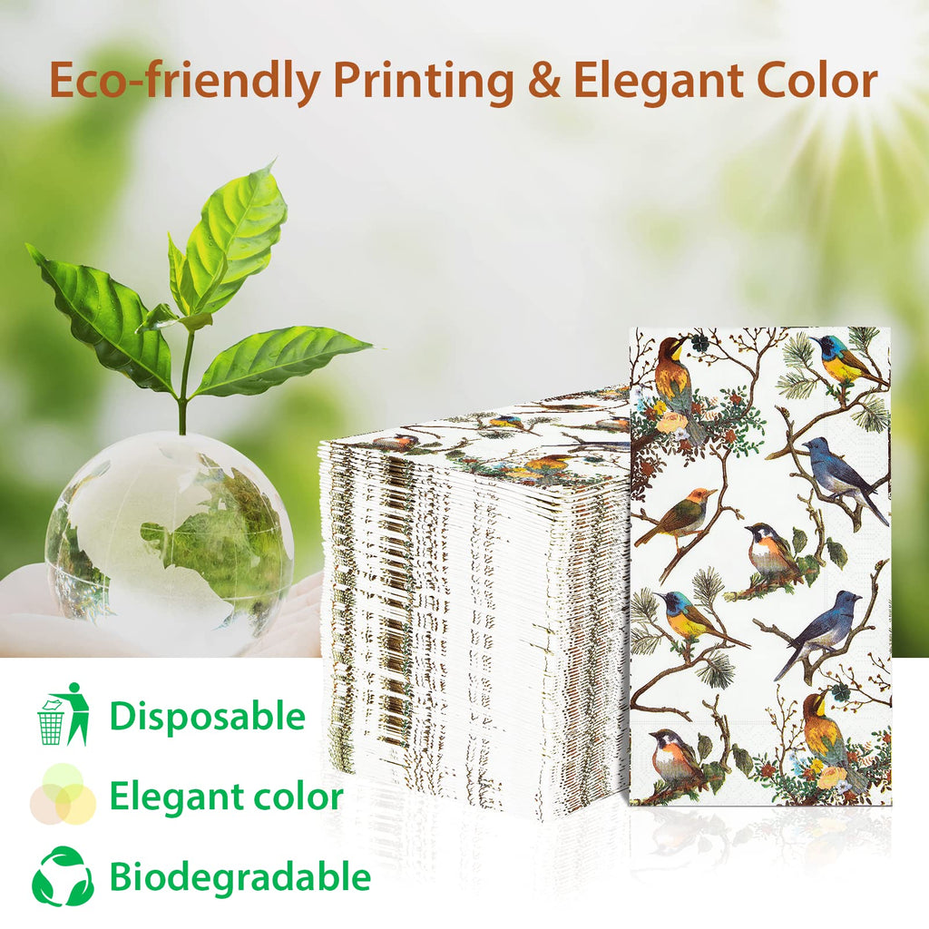 100PCS Guest Towels Disposable 3 Ply Paper Hand Napkins for Bathroom Spring Bird Napkins Everyday Decorative for Dinner Wedding Tea Party Table Anniversary Bridal Powder Room