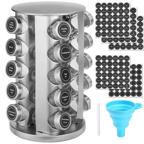 DZ CLAN Revolving Spice Rack, Spice Rack Organizer for Cabinet, Rotating Spice Rack Organizer with Jars(20Pcs)