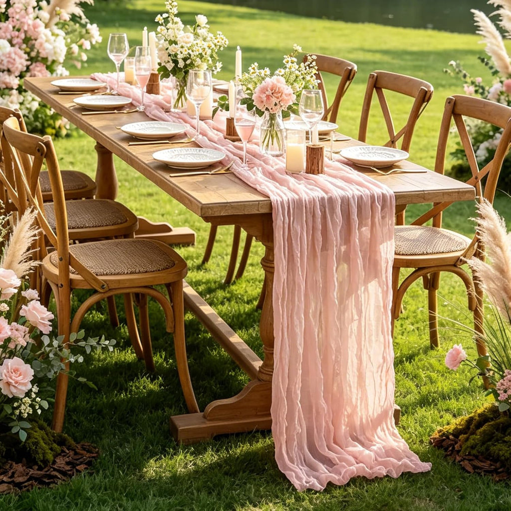 Skiennix Pink Cheesecloth Table Runner - 10FT Dusty Pink Boho Gauze for Spring & Events