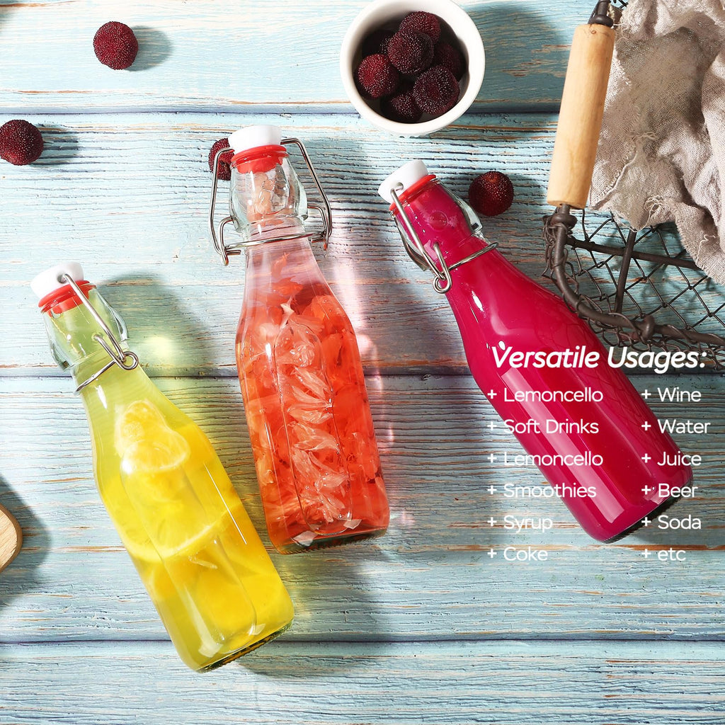 6 Pack 8.5oz Flip Top Glass Bottles,8.5oz swing top glass bottles with airtight lids for Home Brewing,2nd Fermentation,Kombucha,Kefir,Vanilla Extract,Juice,Tea,Beverages,Soda,Oils,Vinegar,Limoncello