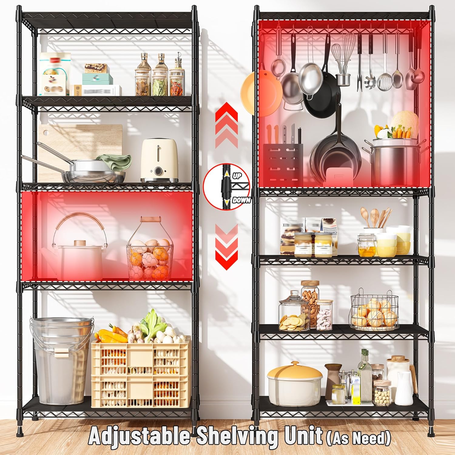 Romorgniz 5-Tier Adjustable Metal Shelving Unit - 1010LBS Capacity for Kitchen, Pantry, and Laundry | 59.4" H x 21.5" W x 13.6" D
