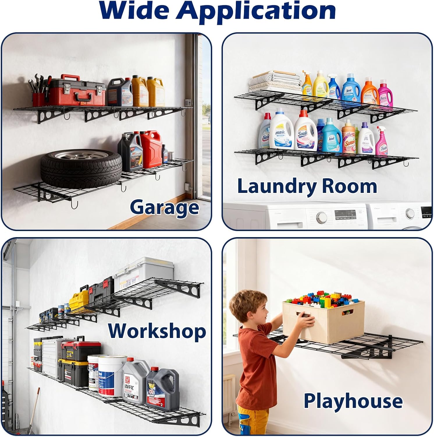 Skiennix Garage Wall Shelving - Durable 3x2 Storage Solution | 4-Pack for Organized Spaces