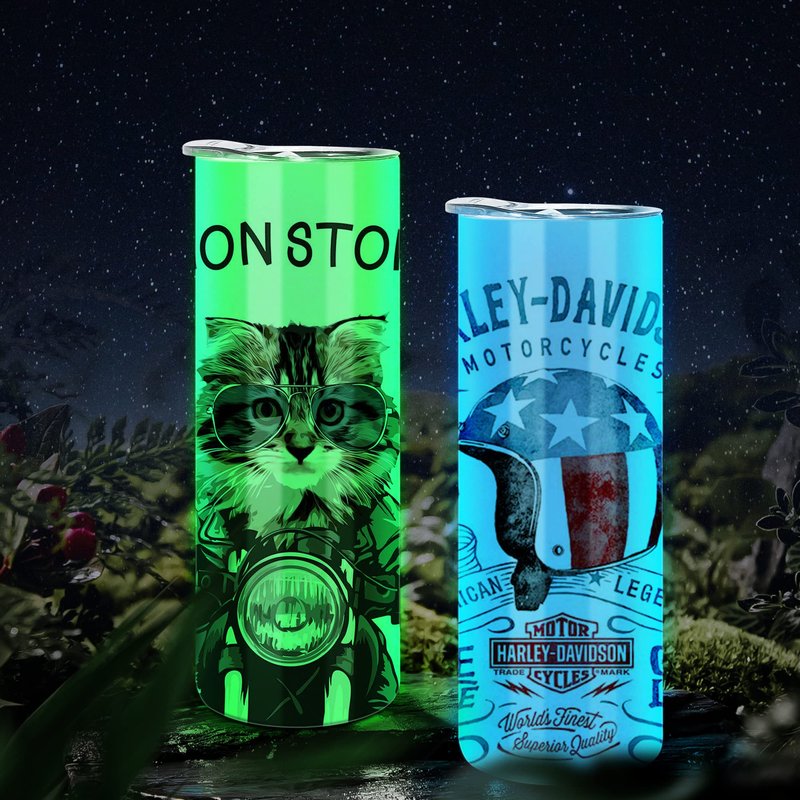 AGH 8 Pack Sublimation Tumblers Glow in the Dark,20 oz Double Wall Vacuum Insulated Luminous Skinny Tumbler with Straw and Lid for Cold and Hot Drinks,White to Blue and White to Green