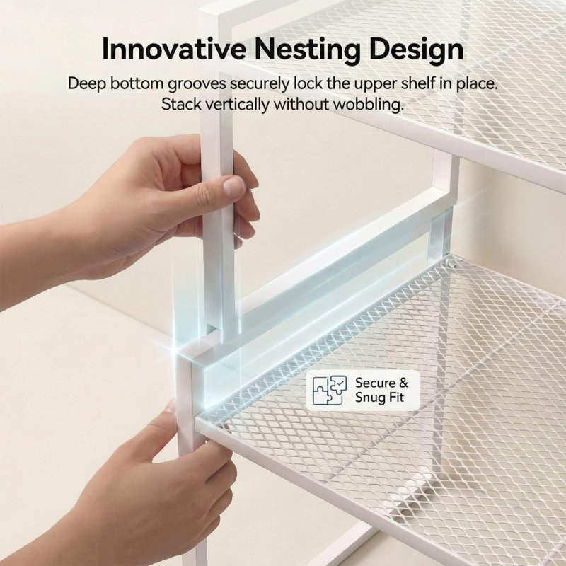 BlisXybion Set of 2 Cabinet Organizers 16.1''W 44 LBS Load Capacity Heavy Duty Kitchen Pantry Shelves Counter Countertop Storage Racks