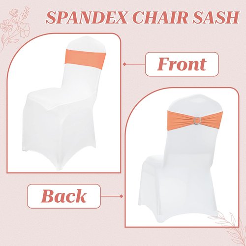 MDS Spandex Chair Sashes - Premium Stretch Covers with Buckle Slider | Universal Fit for Weddings & Events - Peach