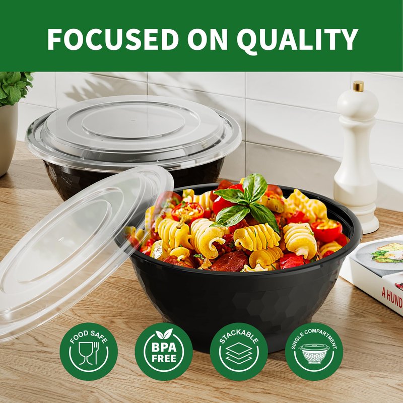 Apsic Meal Prep Bowls Containers, 50 Sets 38oz (100-Piece) Plastic Bowls with Lids for Soup Salad, Disposable To Go Food Storage Container, Round Lunch Box, BPA Free, Microwave/Dishwasher/Freezer Safe