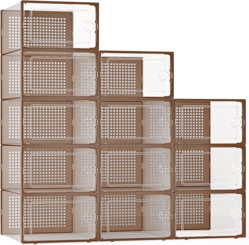 Kuject X-Large Shoe Storage Boxes - 12 Pack Clear Plastic Sneaker Organizers | Stackable Space-Saving Design
